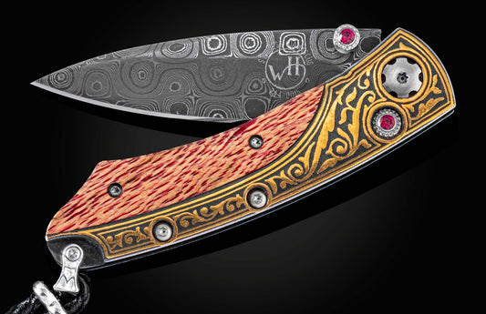 William Henry 24K gold Koftgari folding knife with hand-forged damascus B04 PINOT GEM