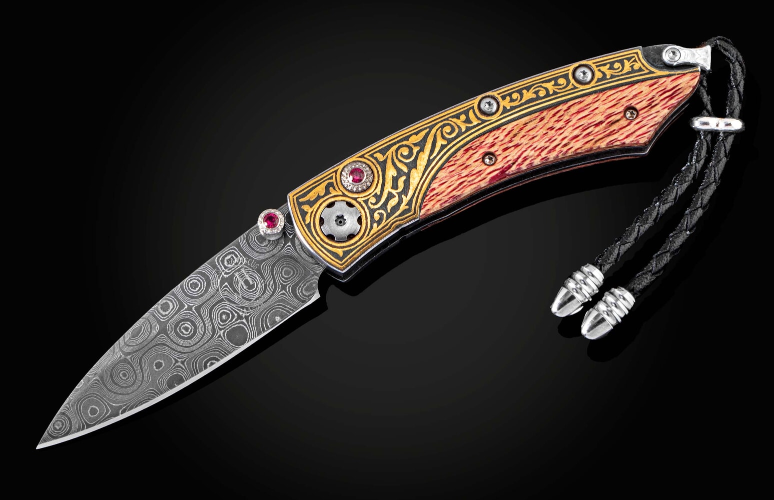 William Henry 24K gold Koftgari folding knife with hand-forged damascus B04 PINOT GEM