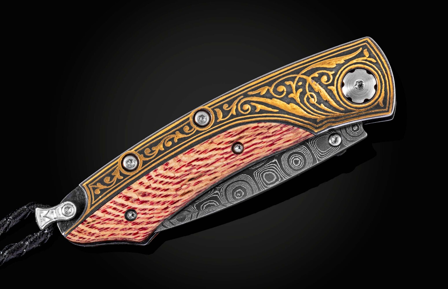 William Henry 24K gold Koftgari folding knife with hand-forged damascus B04 PINOT GEM