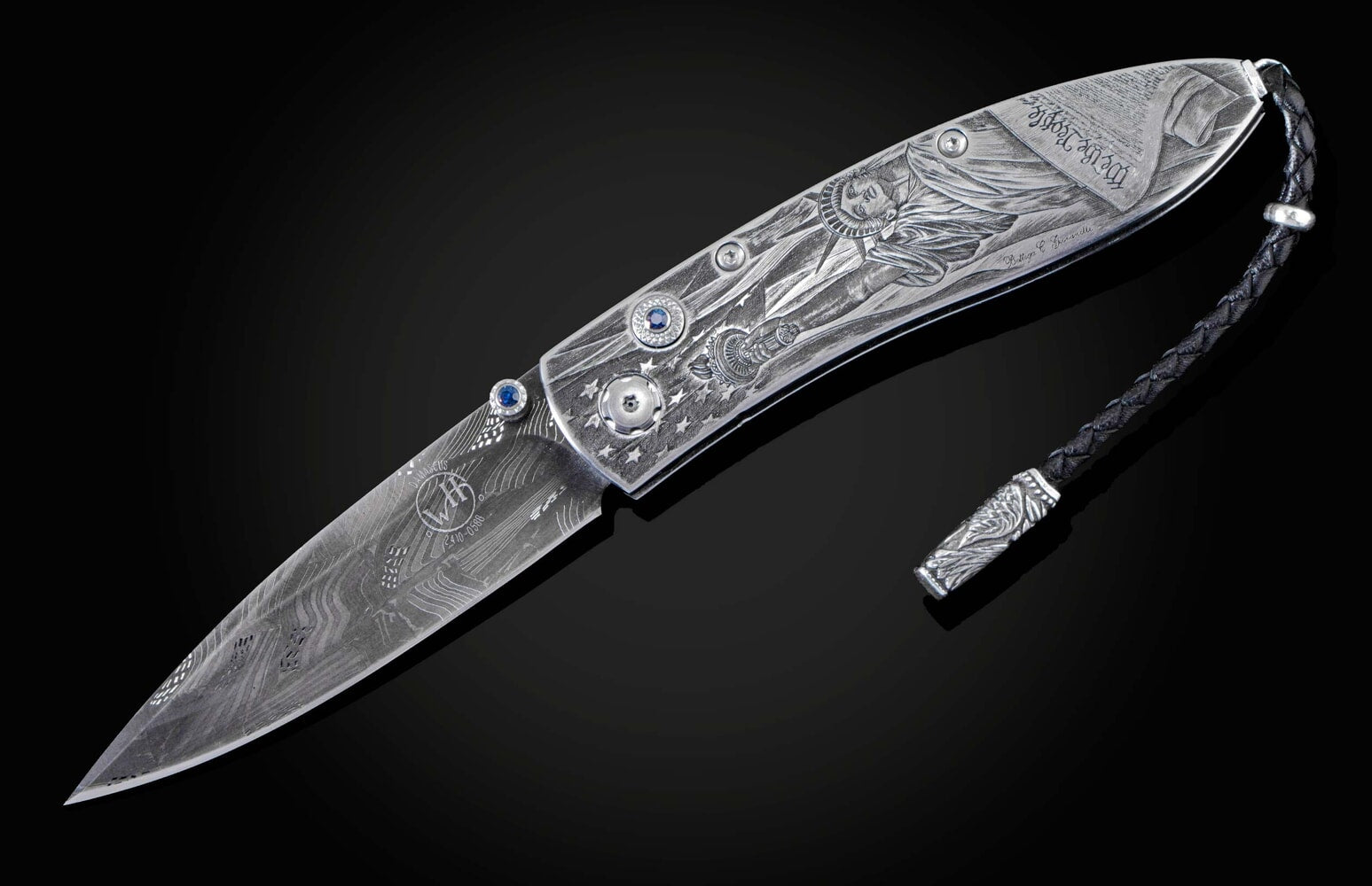 William Henry Hand-engraved pocketknife with hand-forged 'flag' damascus blade B05 AMERICA II