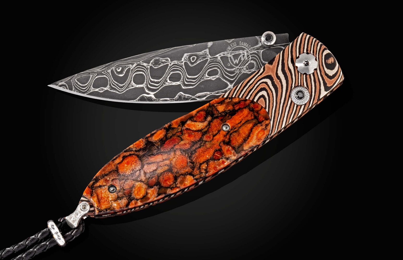 William Henry Pocketknife with Mokume Gane, Apple Coral and damascus blade B05 APPLE VALLEY