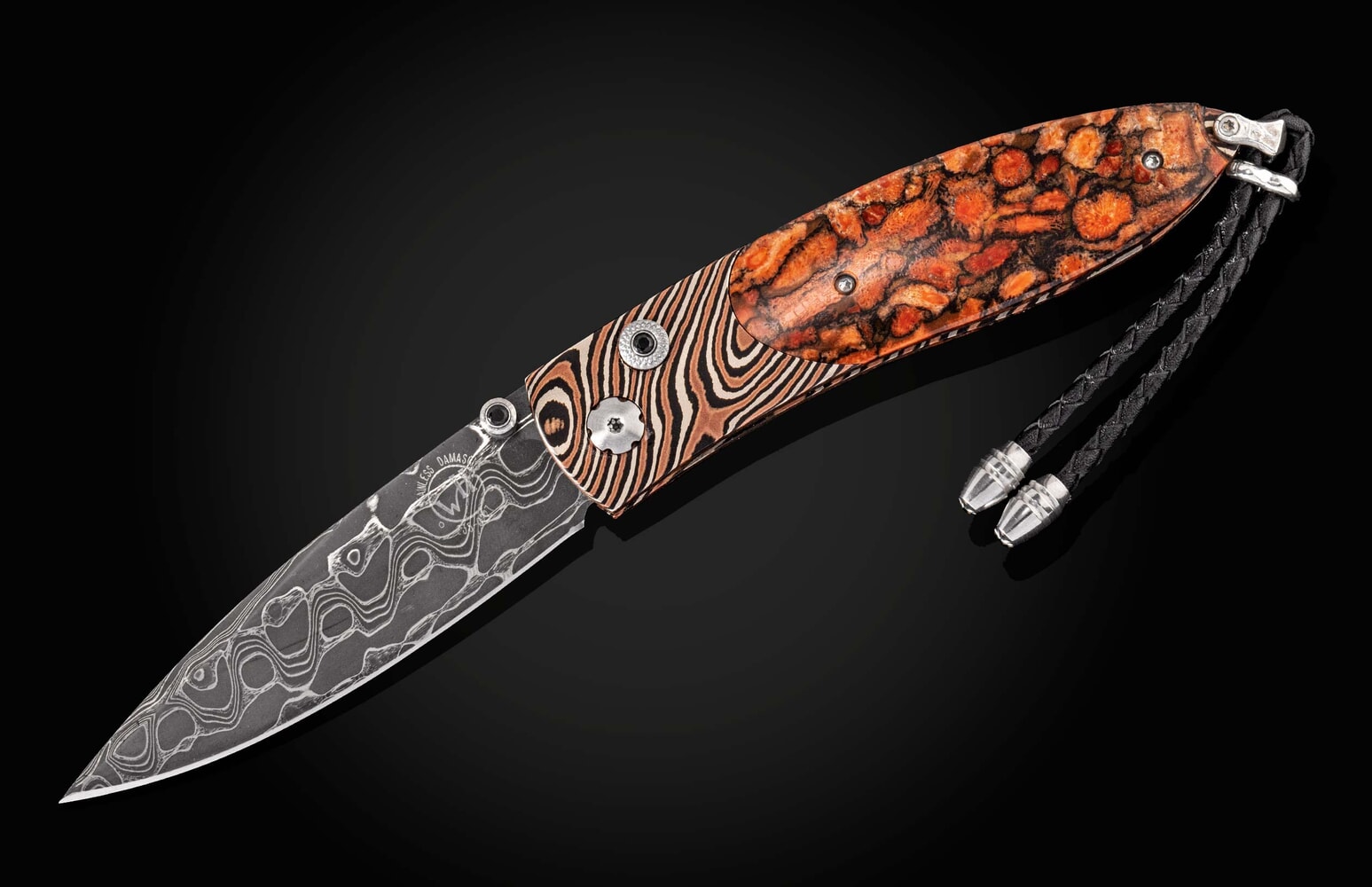 William Henry Pocketknife with Mokume Gane, Apple Coral and damascus blade B05 APPLE VALLEY