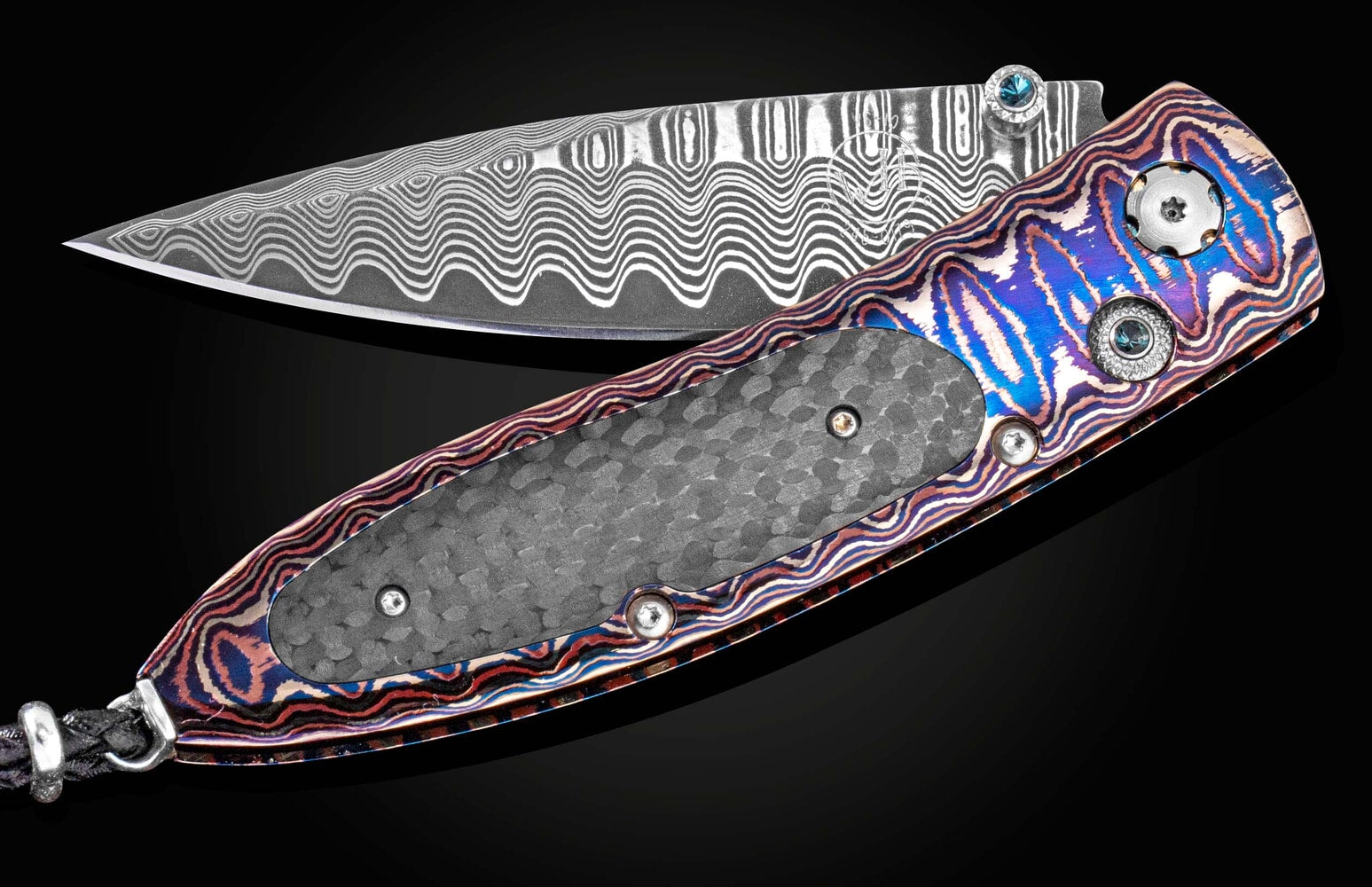 William Henry Folding knife with 'Wave Mokume' and carbon fiber B05 BLACK WAVE