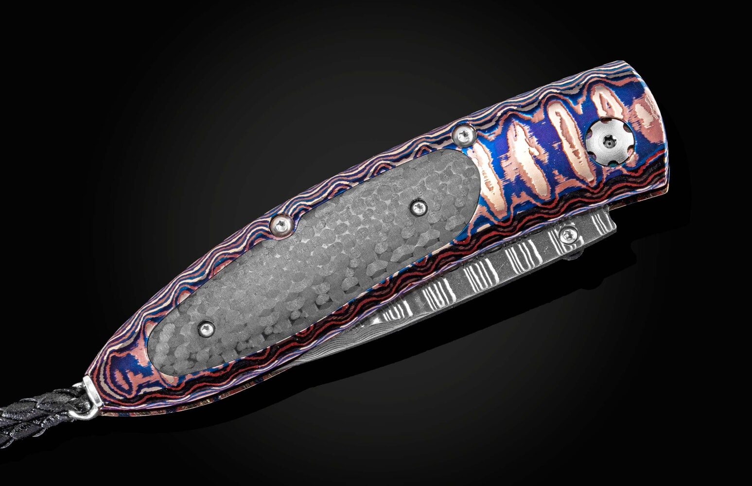 William Henry Folding knife with 'Wave Mokume' and carbon fiber B05 BLACK WAVE