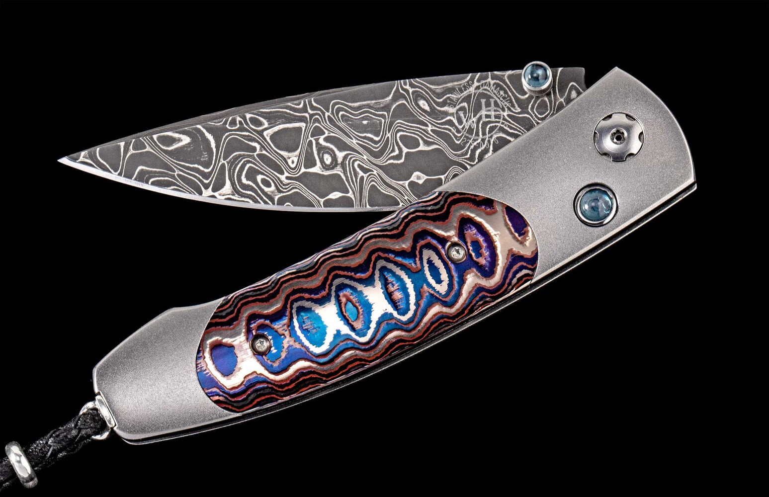 William Henry Titanium pocketknife with 'Wave' mokume and damascus blade B05 DARK FIRE
