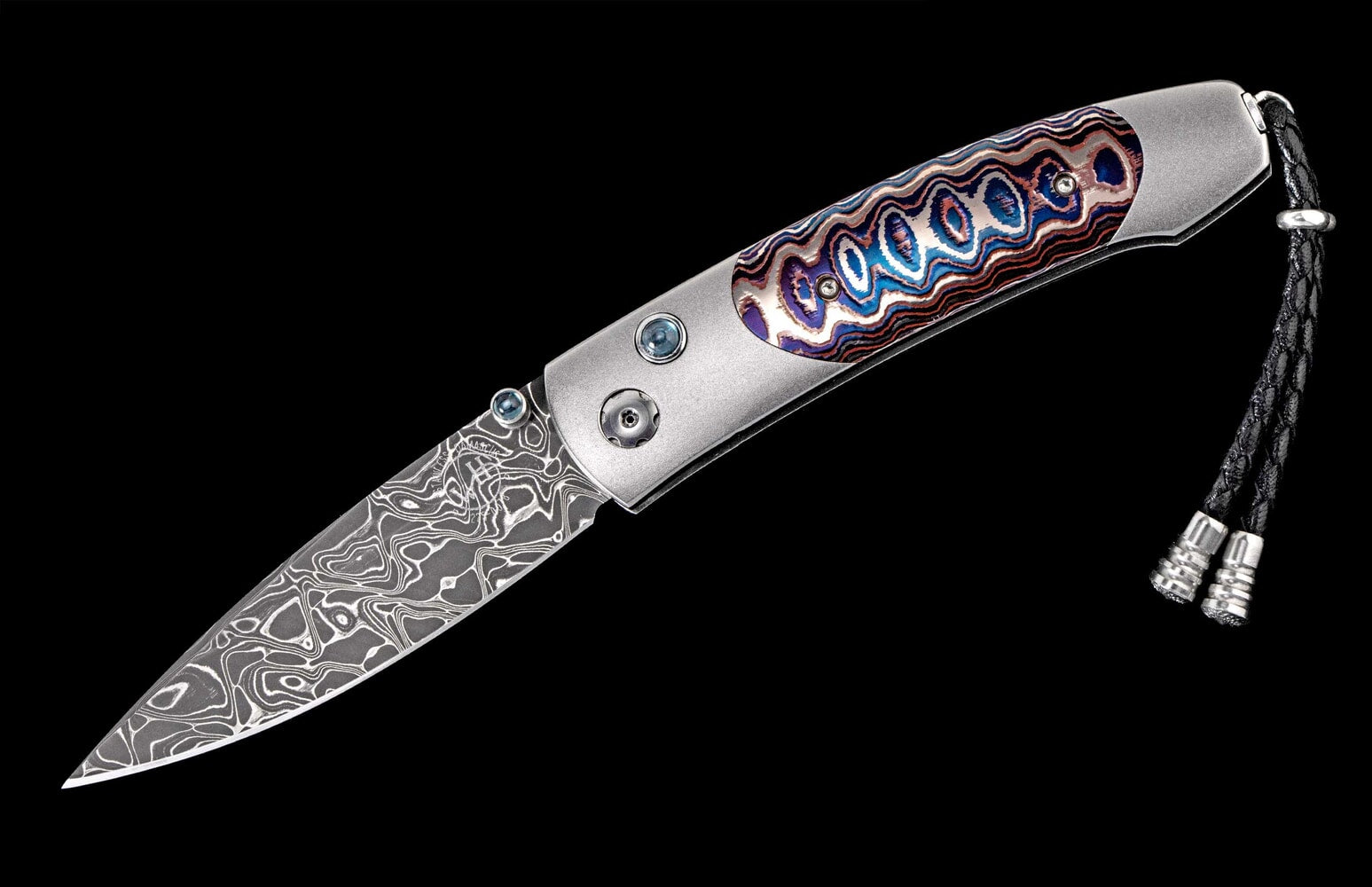William Henry Titanium pocketknife with 'Wave' mokume and damascus blade B05 DARK FIRE