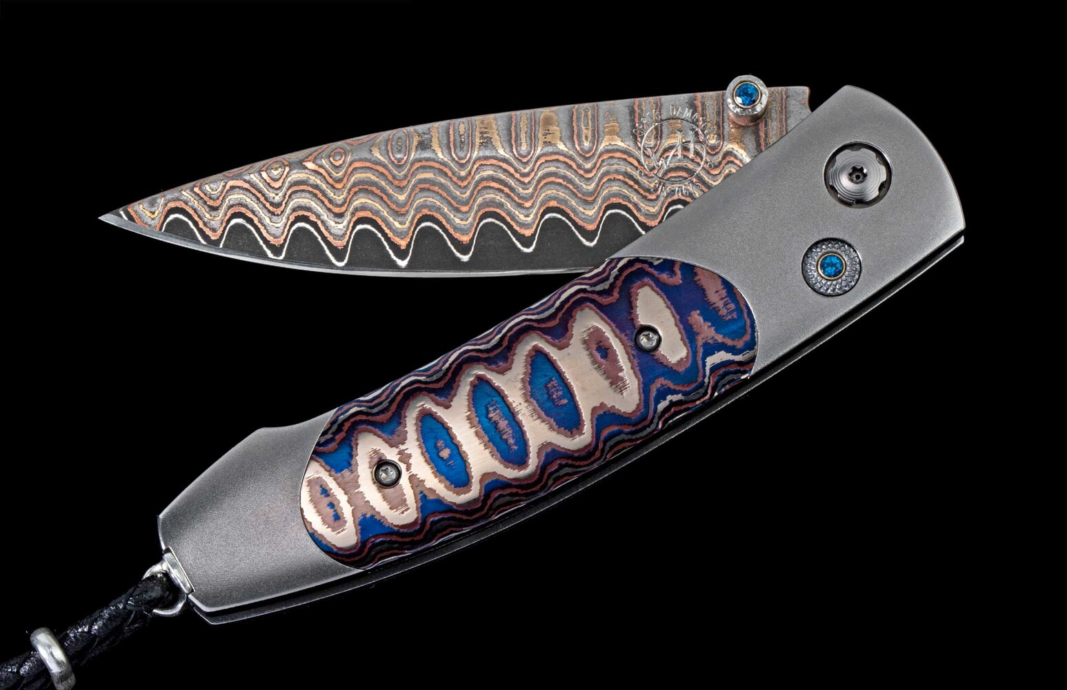 William Henry Titanium pocketknife with 'wave' mokume, and 'copper wave' damascus blade B05 HEAT WAVE