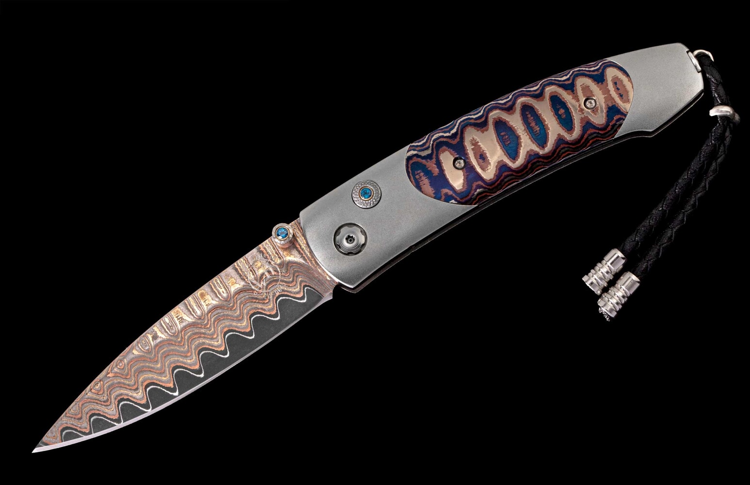 William Henry Titanium pocketknife with 'wave' mokume, and 'copper wave' damascus blade B05 HEAT WAVE