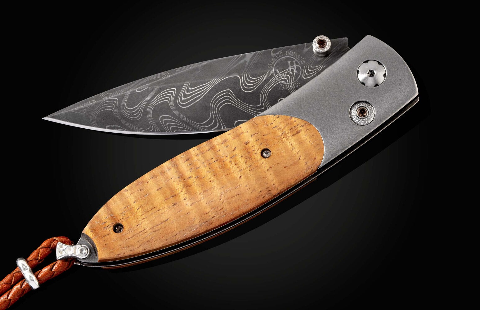 William Henry Pocketknife with Koa wood, titanium, and hand-forged damascus B05 ISLAND TIME