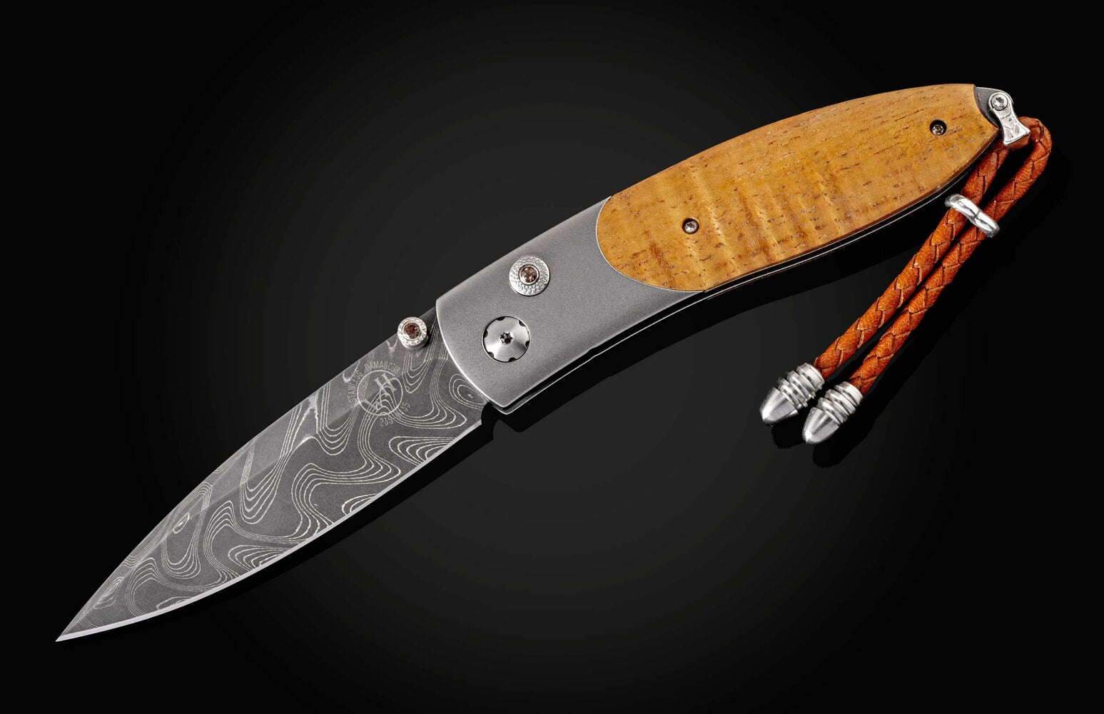 William Henry Pocketknife with Koa wood, titanium, and hand-forged damascus B05 ISLAND TIME