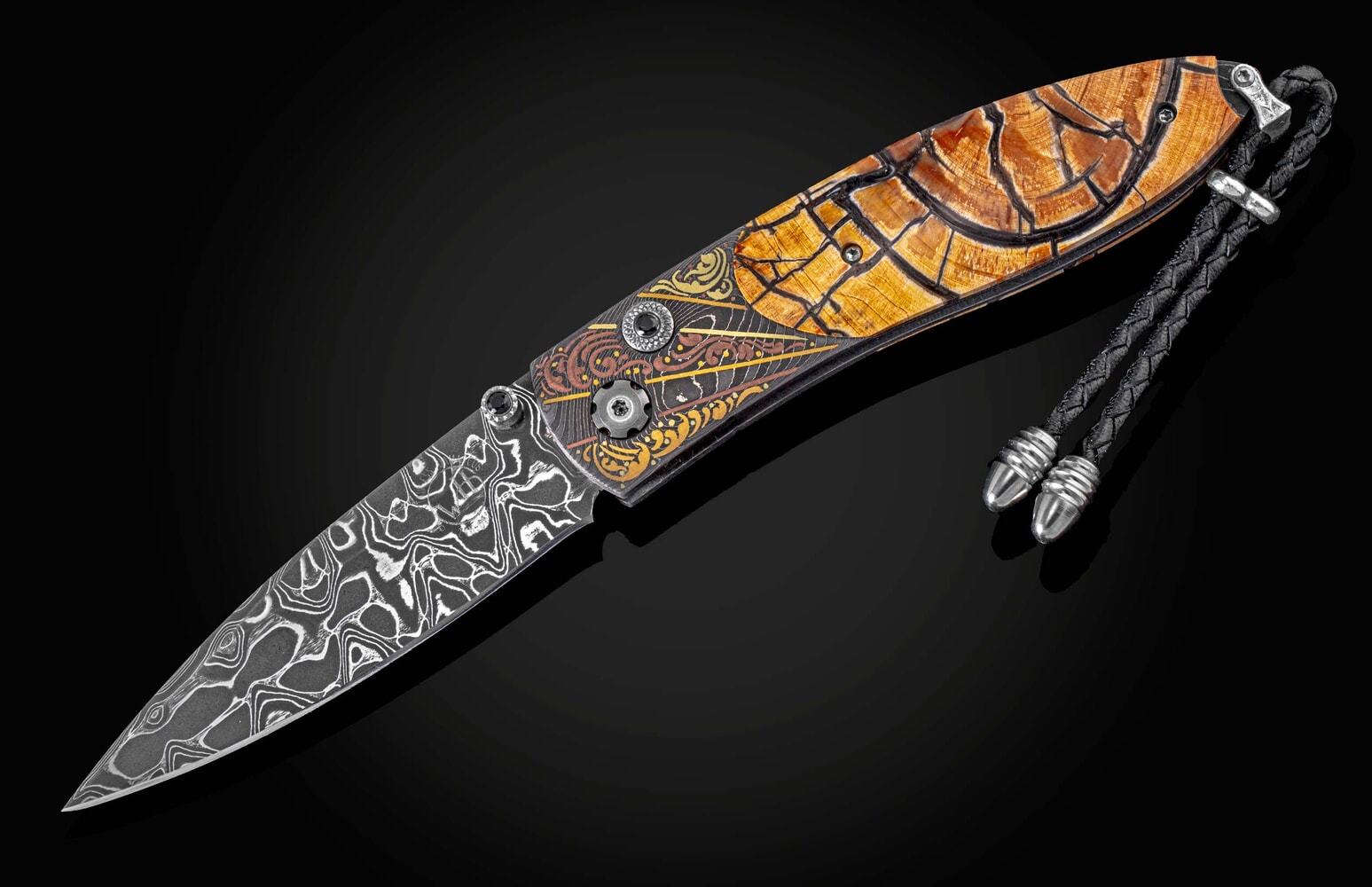 William Henry Hand-engraved pocketknife with damascus, gold, and woolly mammoth tusk B05 RAY
