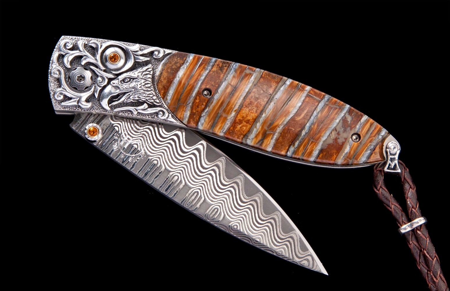 William Henry Hand-carved sterling silver folding knife with woolly mammoth tooth B05 SILVER EAGLE