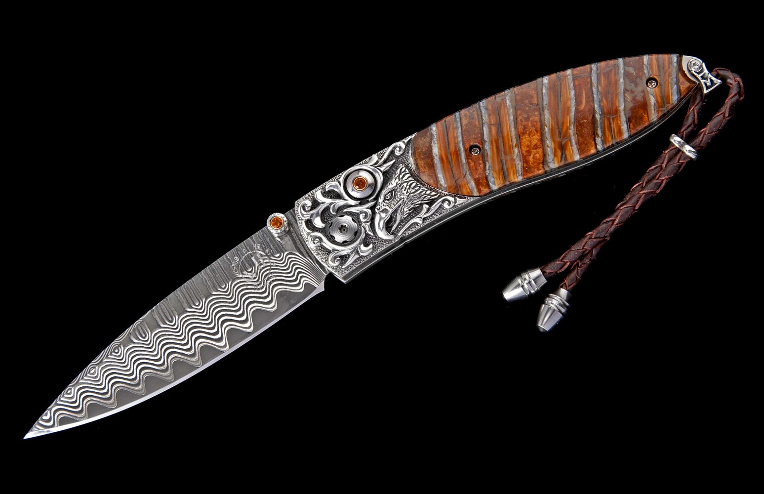 William Henry Hand-carved sterling silver folding knife with woolly mammoth tooth B05 SILVER EAGLE