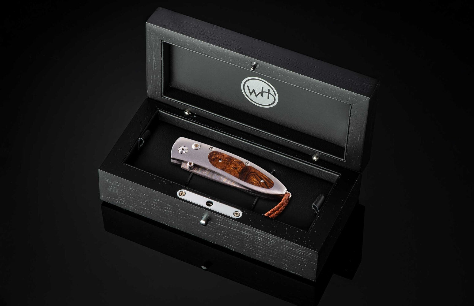 William Henry Titanium pocketknife with desert ironwood and 'copper wave' damascus blade B05 STRONGHOLD