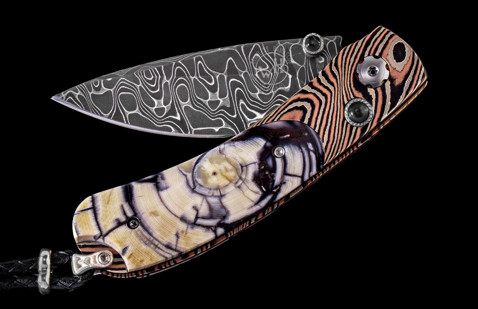 William Henry Pocketknife with mokume gane and fossil Woolly Mammoth tusk B09 LAVISH
