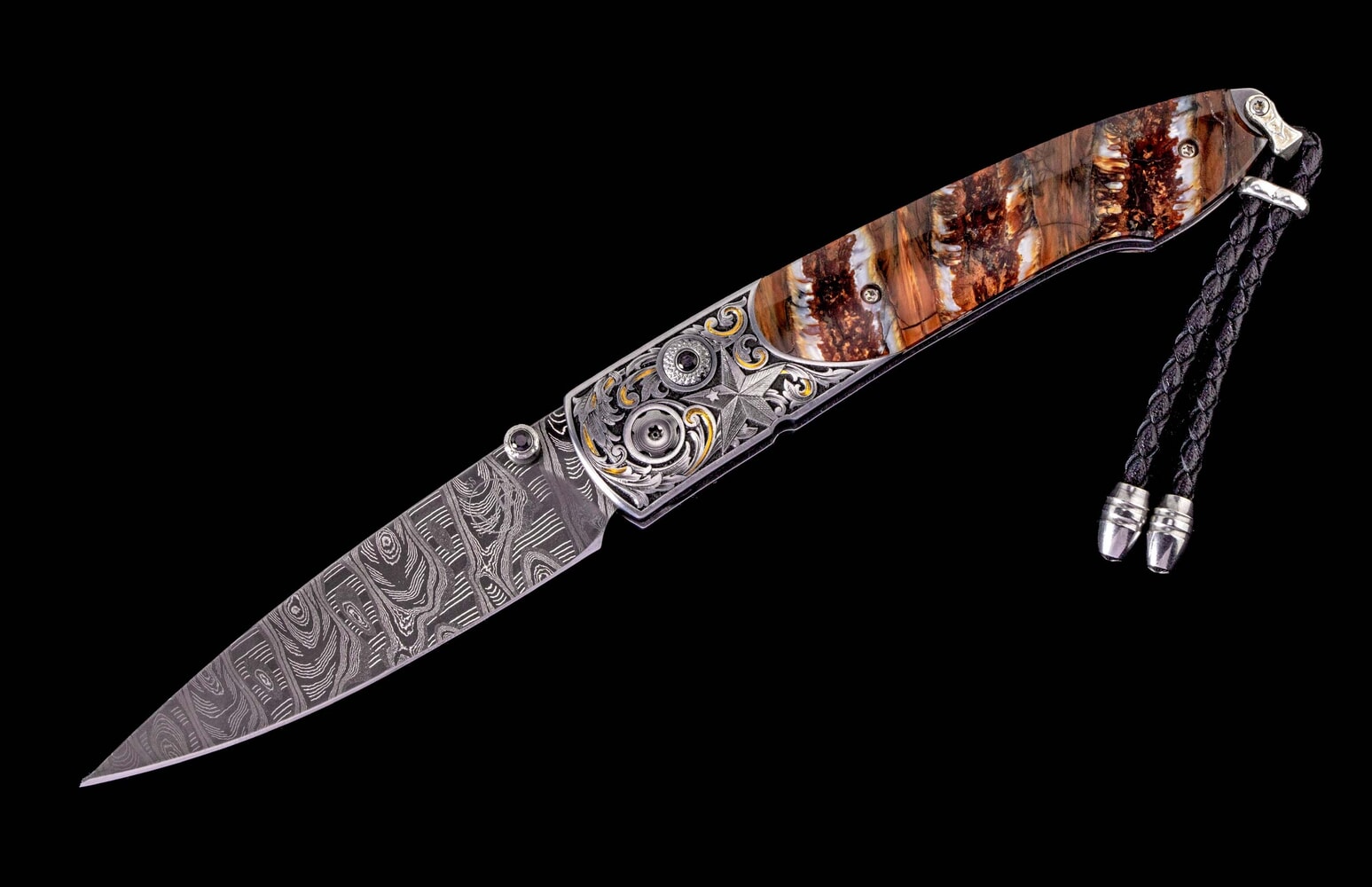 William Henry Hand-engraved pocketknife inlaid with24K gold and fossil mammoth tooth B10 COWBOY