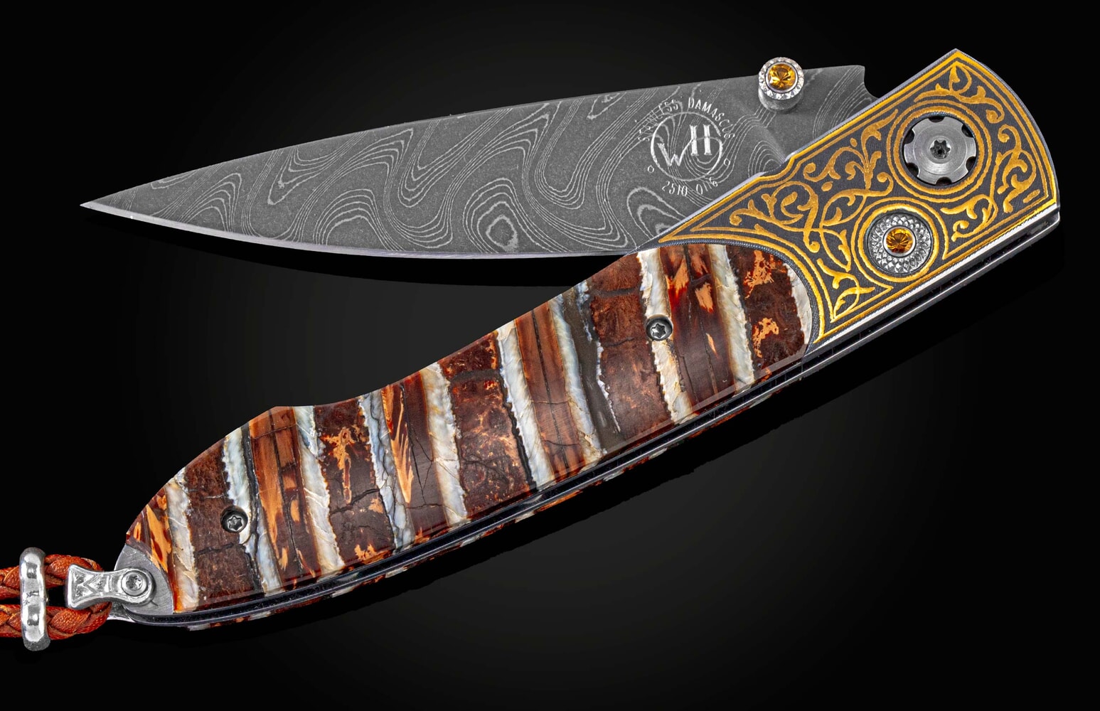 William Henry Pocketknife with 24K gold Koftgari and fossil woolly mammoth tooth B10 GOLDEN MAMMOTH