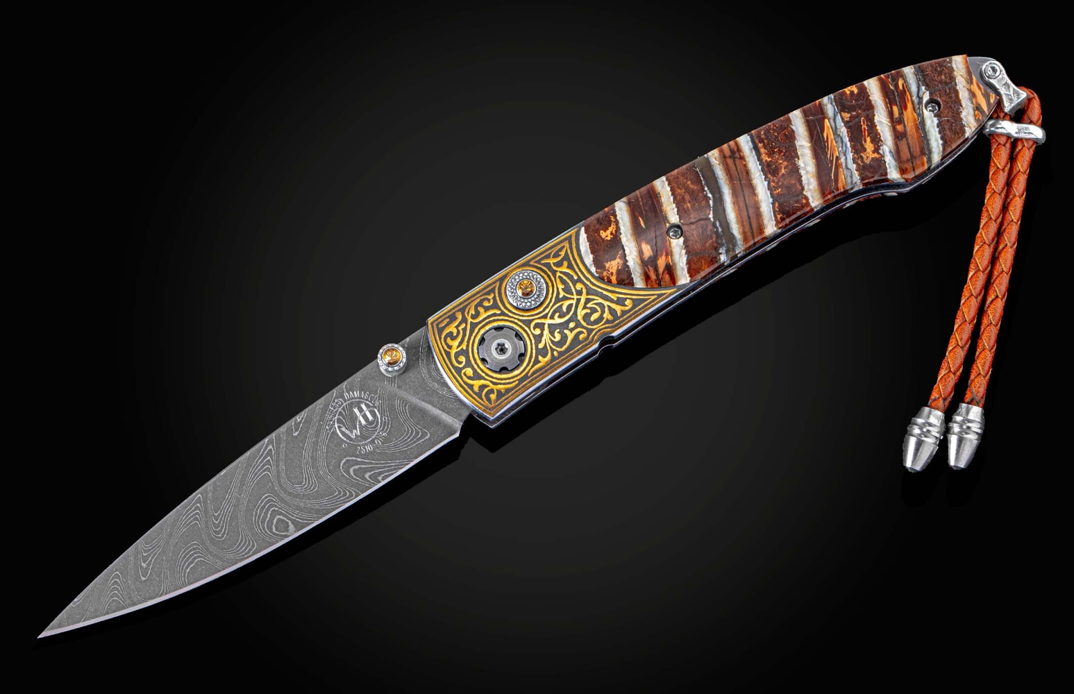 William Henry Pocketknife with 24K gold Koftgari and fossil woolly mammoth tooth B10 GOLDEN MAMMOTH