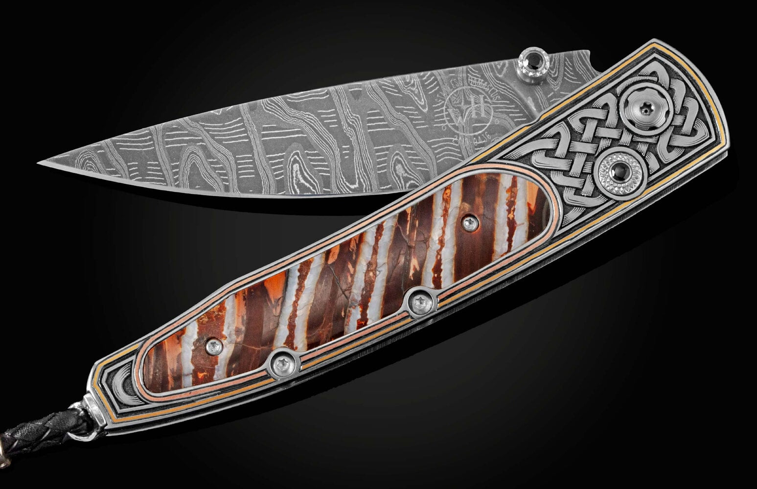 William Henry Hand and laser engraved pocketknife inlaid with 24K gold, copper, and fossil mammoth tooth B10 NORDIC