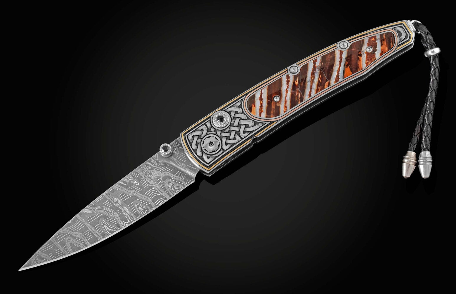 William Henry Hand and laser engraved pocketknife inlaid with 24K gold, copper, and fossil mammoth tooth B10 NORDIC