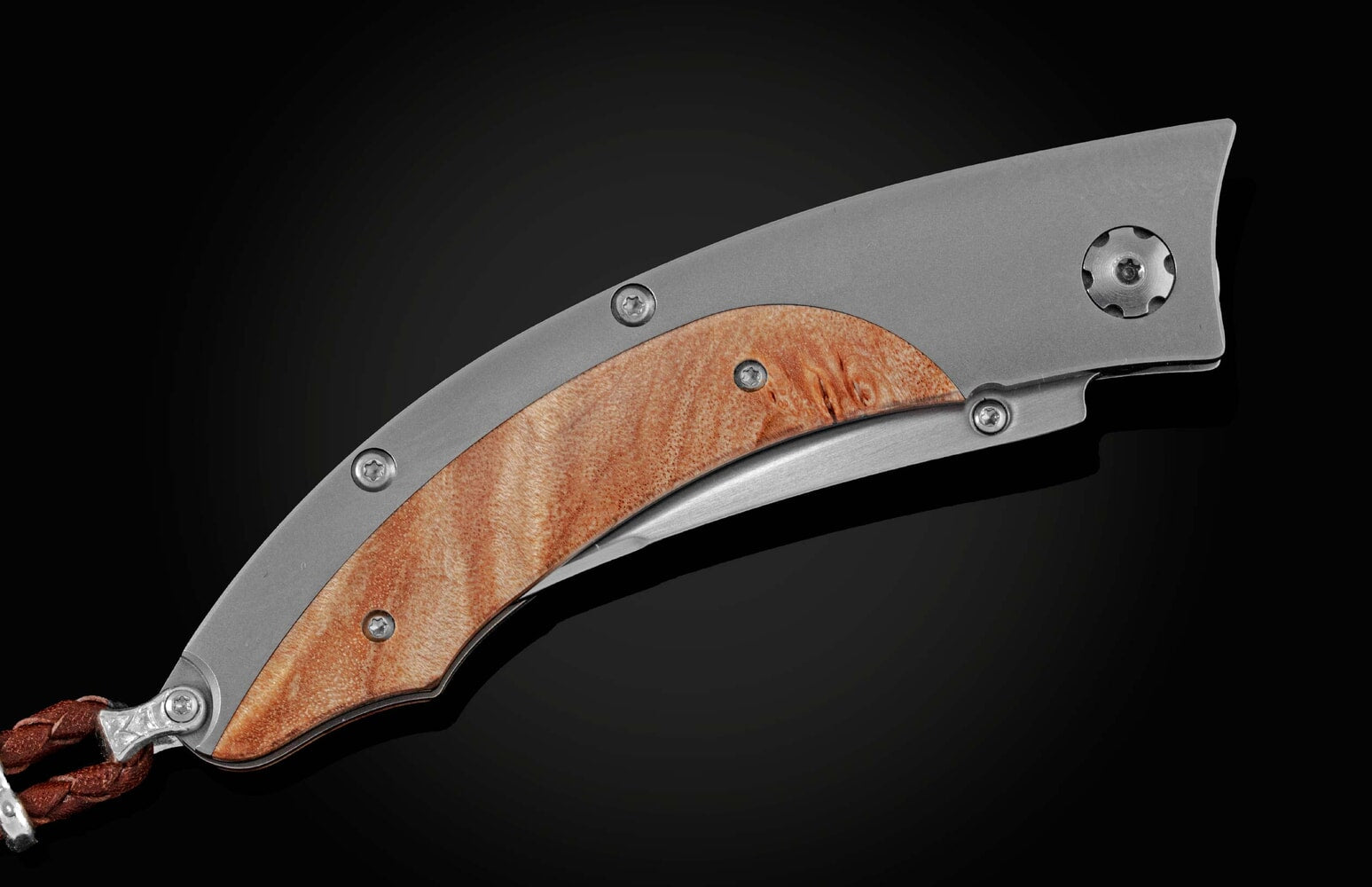 William Henry Titanium pocketknife featuring maple burl wood and 3-layer stainlessblade with ZDP-189 B11 SILVER LEAF