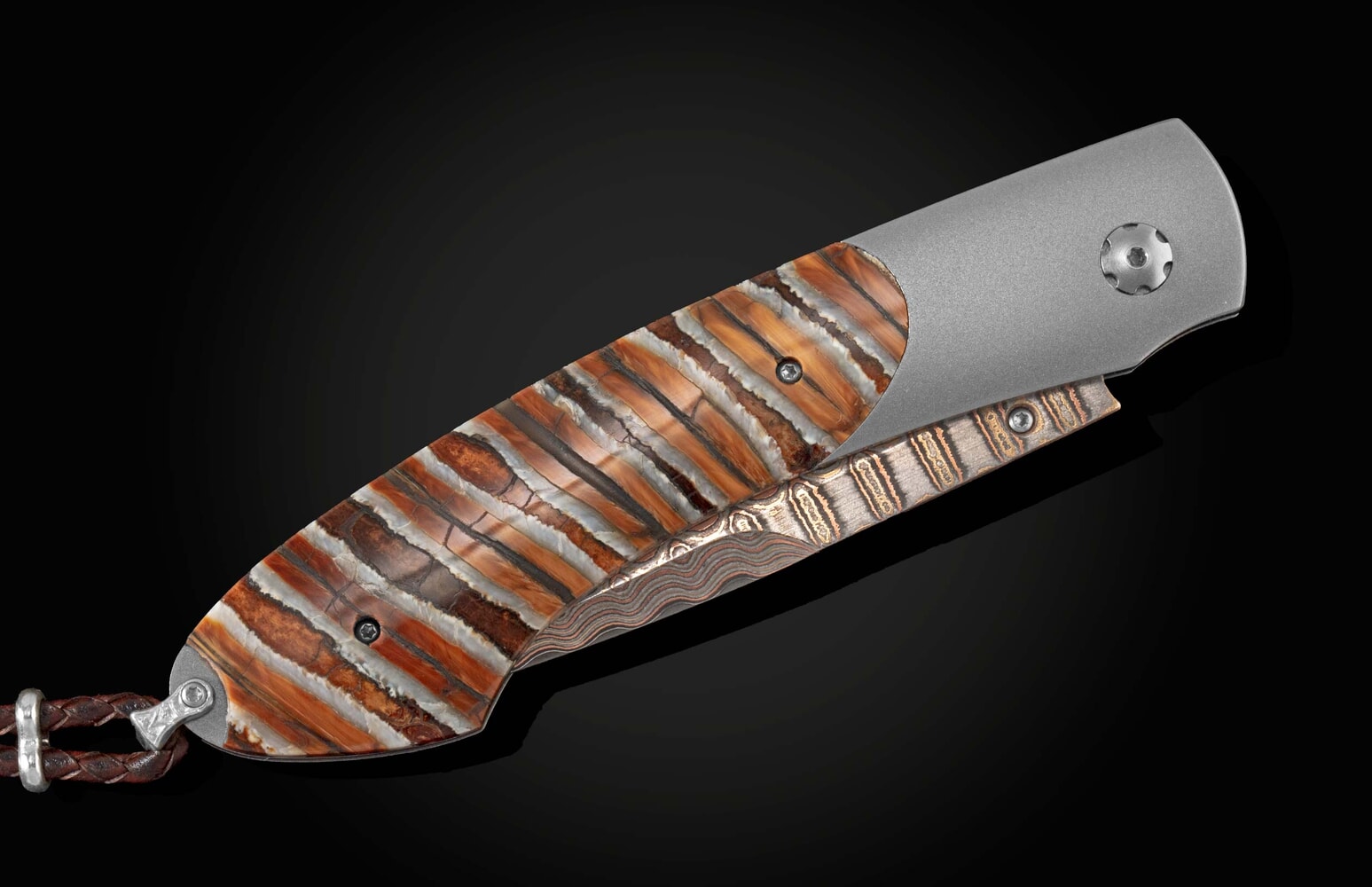 William Henry Titanium folding knife with fossil woolly mammoth tooth scales and copper wave blade B12 ALASKA KNIFEWORKS 25TH
