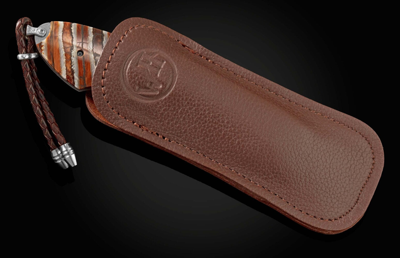 William Henry Titanium folding knife with fossil woolly mammoth tooth scales and copper wave blade B12 ALASKA KNIFEWORKS 25TH