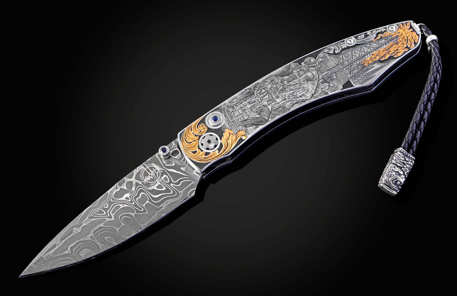 William Henry Hand-engraved handles, hand-forged Damascus blade B12 BLACK GOLD IV