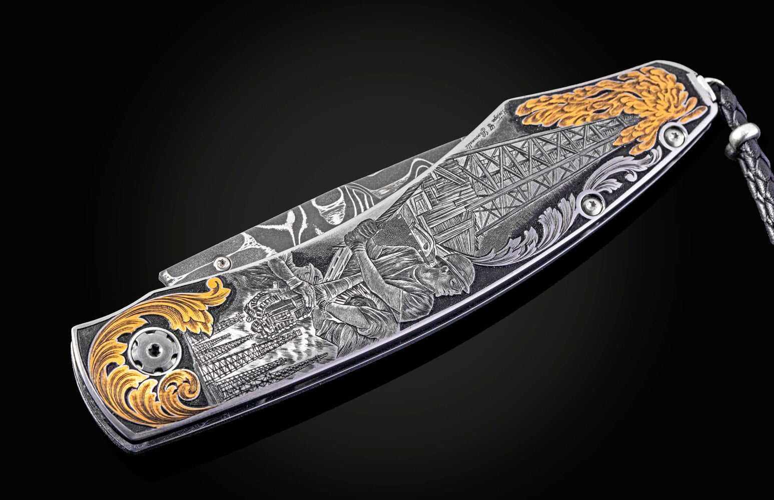 William Henry Hand-engraved handles, hand-forged Damascus blade B12 BLACK GOLD IV