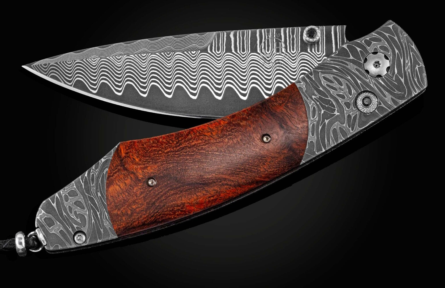 William Henry Hand-forged damascus pocketknife with desert ironwood B12 BURNT SKY