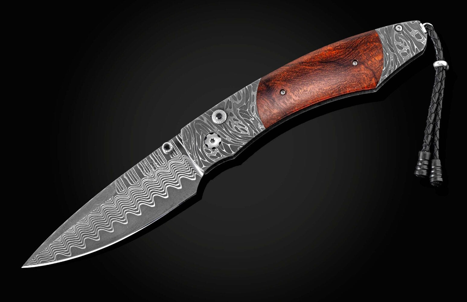 William Henry Hand-forged damascus pocketknife with desert ironwood B12 BURNT SKY