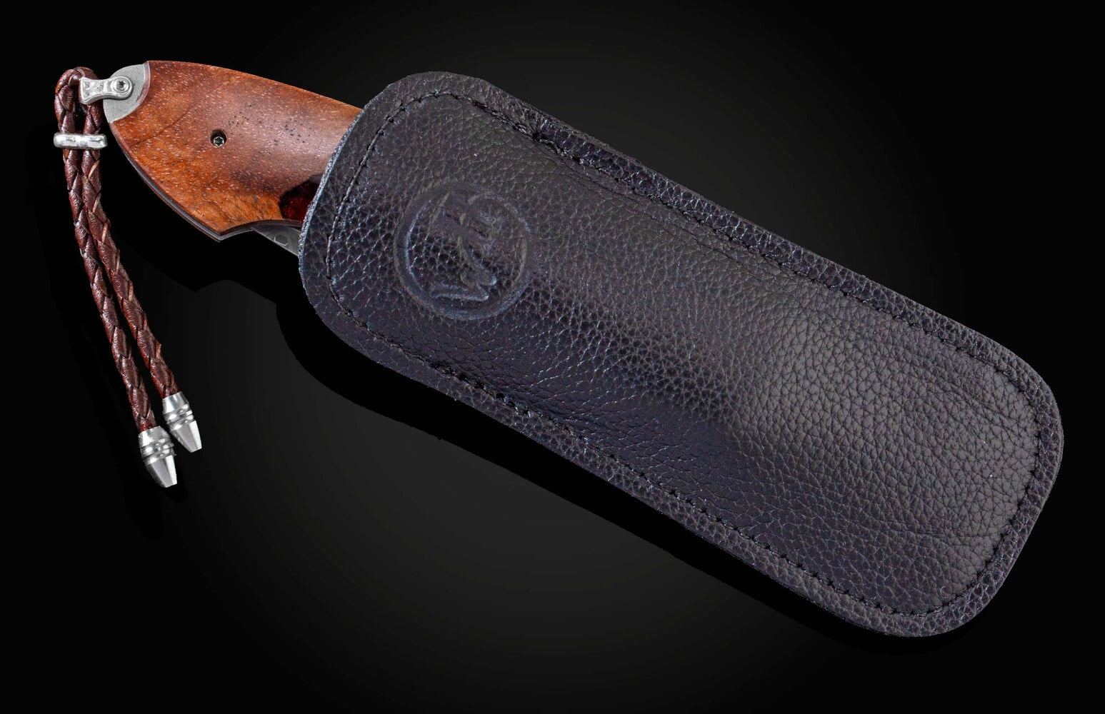 William Henry Folding knife with hand-forged damascus blade, titanium, and hybrid wood-resin scales B12 COPPER SHOCK
