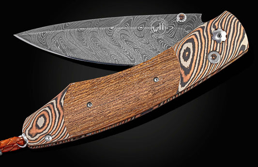 William Henry Hand-forged mokume ganefolding knife with USS California wood B12 FIGHTING SPIRIT