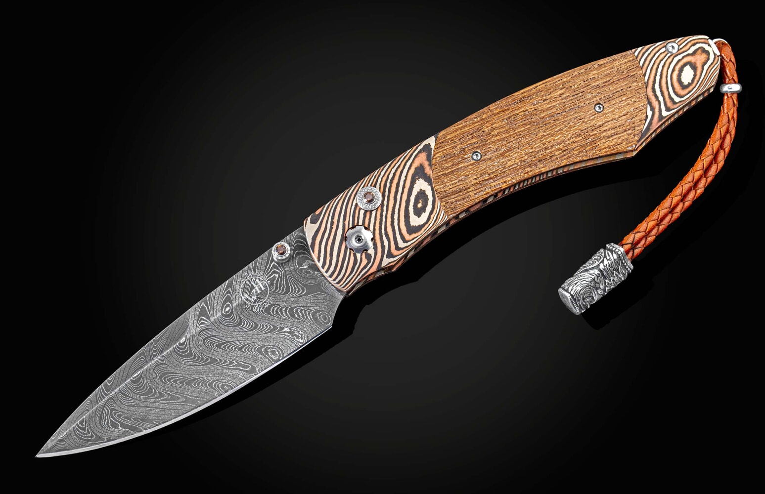 William Henry Hand-forged mokume ganefolding knife with USS California wood B12 FIGHTING SPIRIT