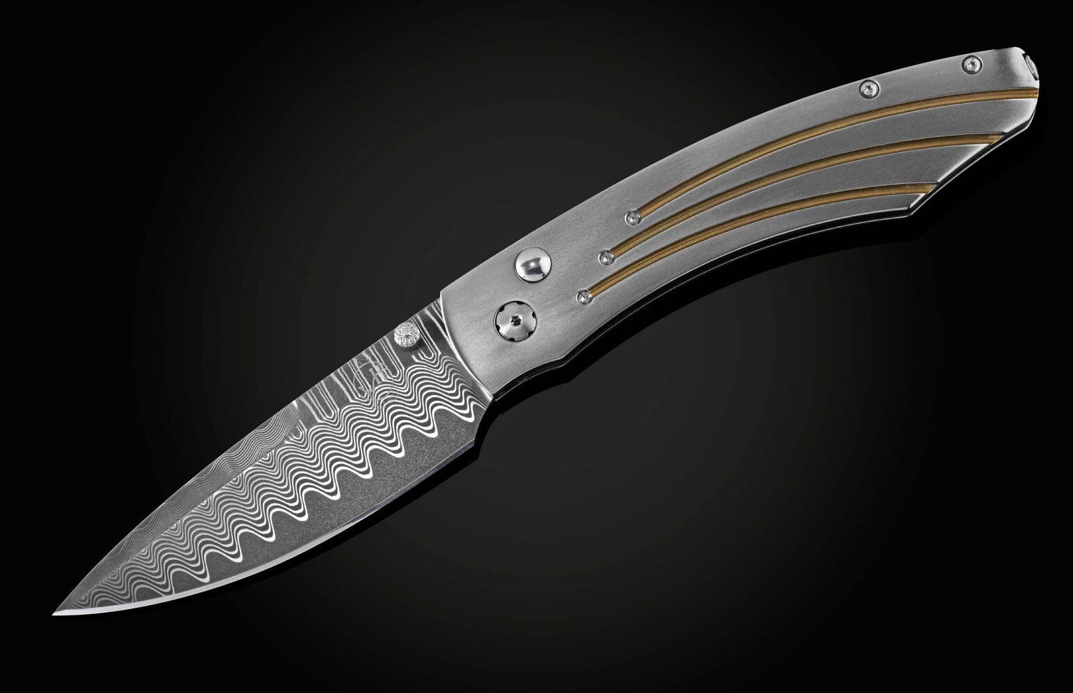 William Henry Titanium pocket knife with VG-10 core 'Wave' damascus B12 GOLDEN ARCH