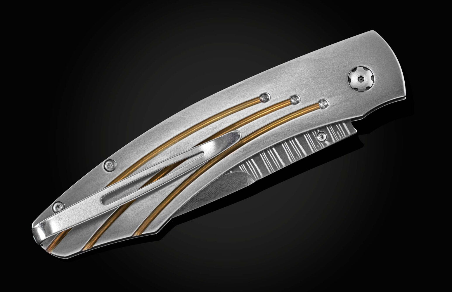 William Henry Titanium pocket knife with VG-10 core 'Wave' damascus B12 GOLDEN ARCH
