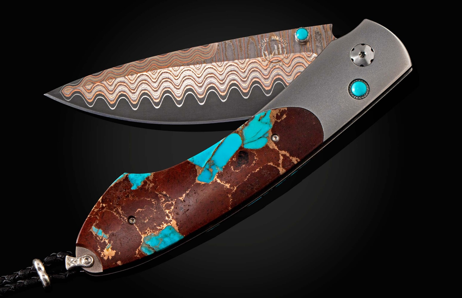 William Henry Pocketknife with turquoise, lava and bronze, and Copper Wave blade B12 HOT LAVA