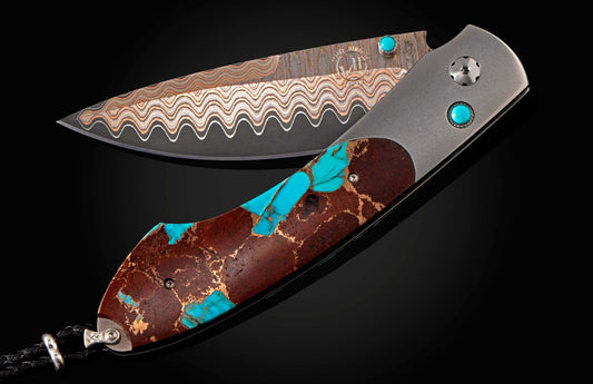 William Henry Pocketknife with turquoise, lava and bronze, and Copper Wave blade B12 HOT LAVA