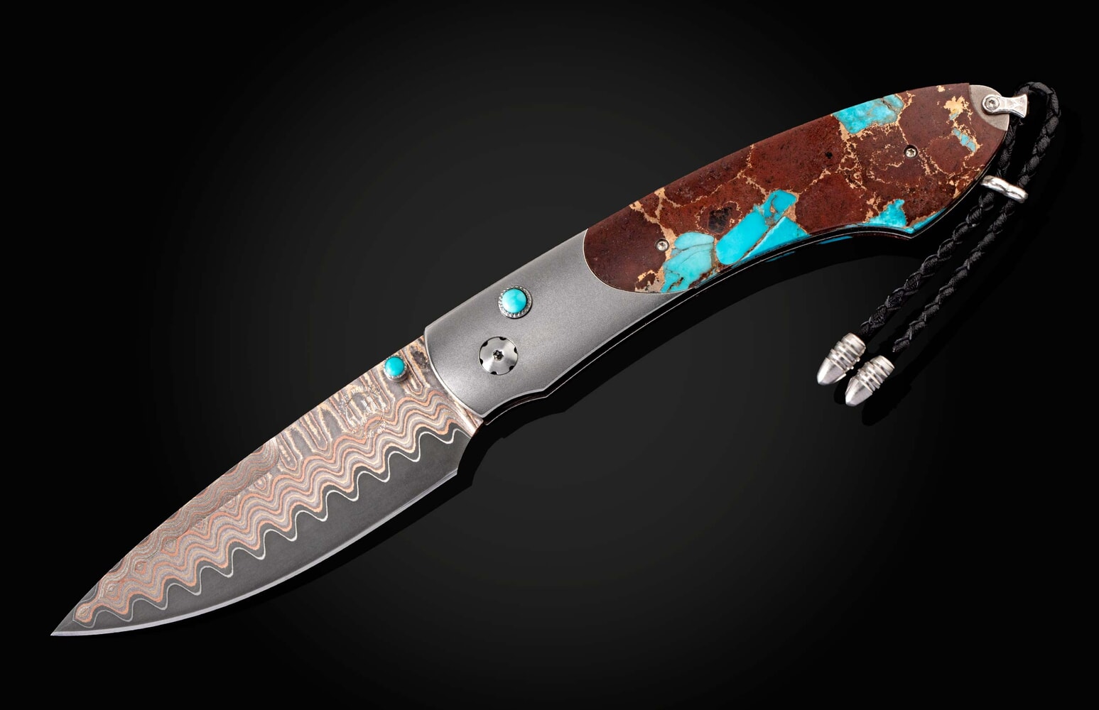 William Henry Pocketknife with turquoise, lava and bronze, and Copper Wave blade B12 HOT LAVA