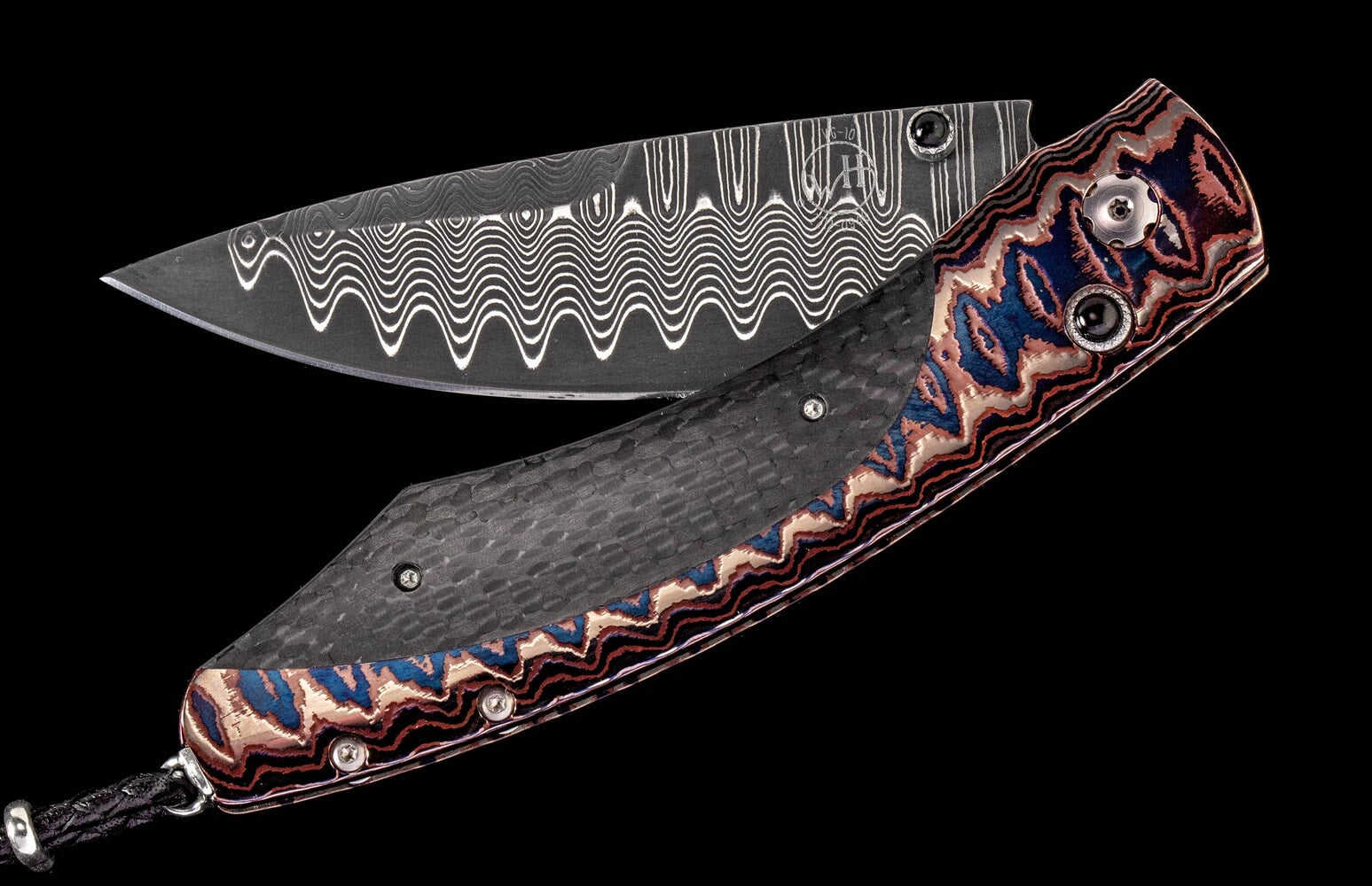 William Henry Folding knife featuring 'wave' mokume, carbon fiber and 'wave' damascus blade B12 MIDNIGHT SKY