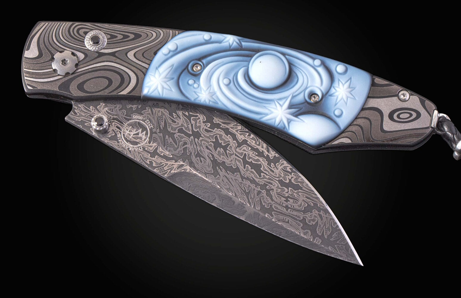 William Henry Pocketknife featuring laser engraving and carved banded agate B12 MILKY WAY