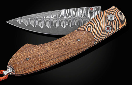 William Henry Pocketknife with mokume gane and wood from the USS California B12 SOLDIERS WISH