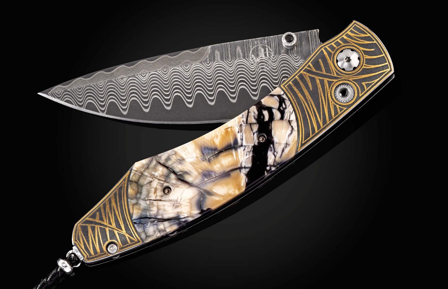 William Henry Pocketknife featuring 24K gold koftgari, and fossil woolly mammoth tusk B12 TUNDRA II