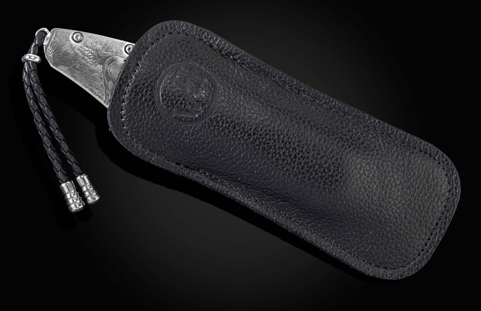 William Henry Hand-engraved folding knife with hand-forged damascus B12 WILD AND FREE III