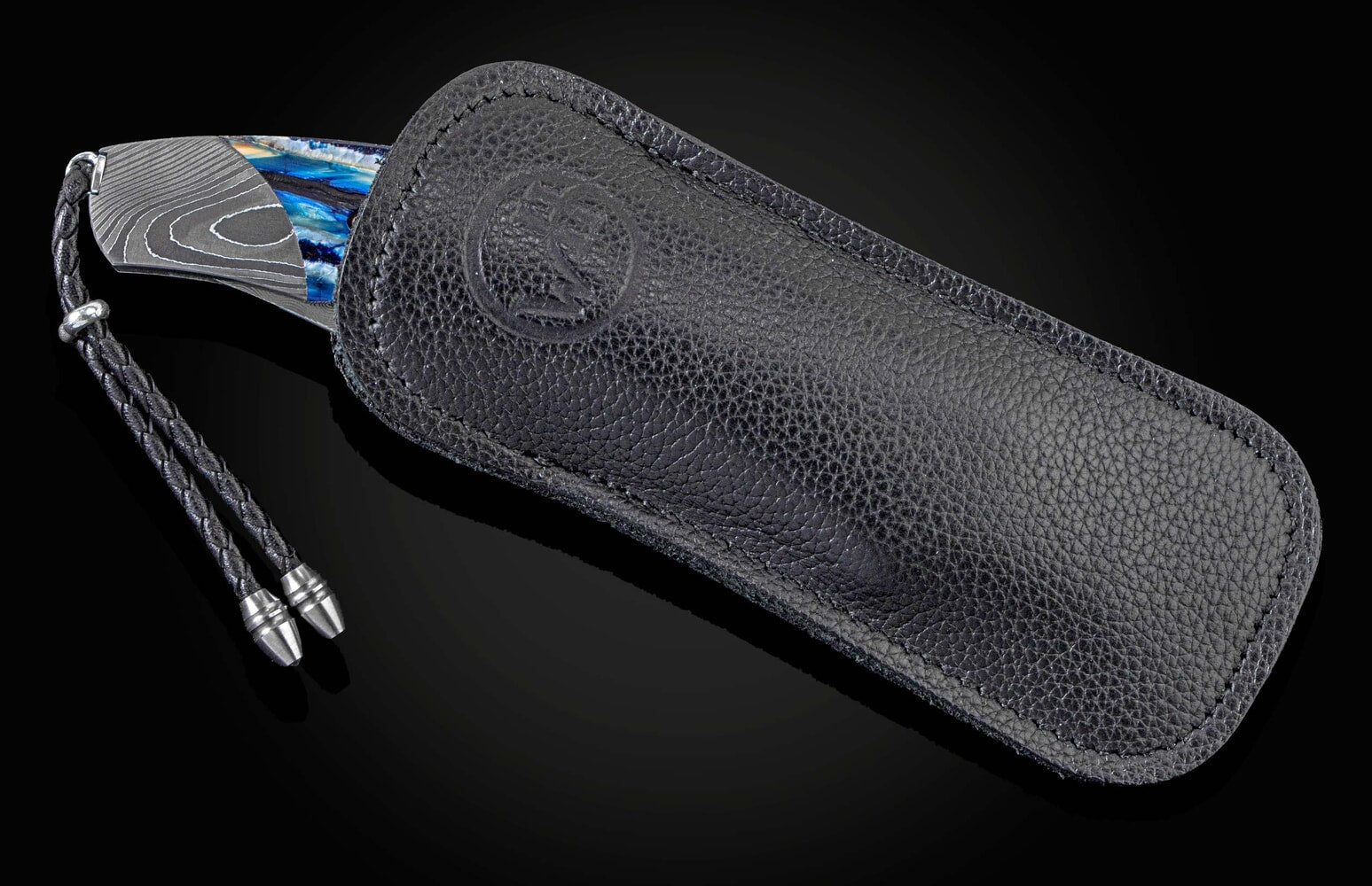 William Henry Folding knife with hand-forged damascus and woolly mammoth tooth B21 BLUE WAVE