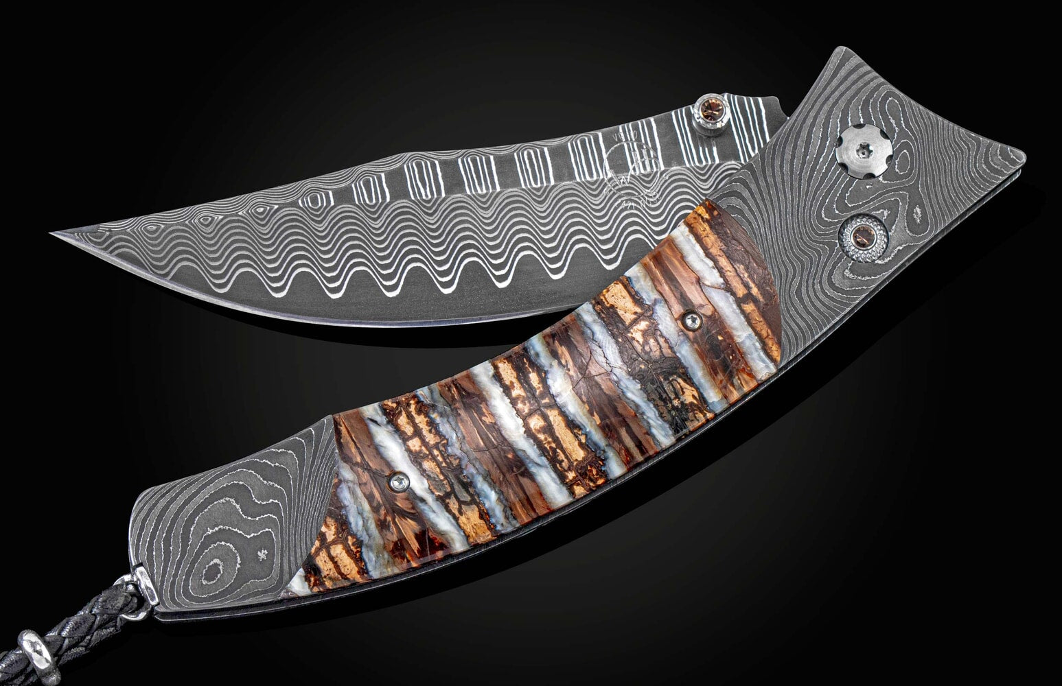 William Henry Folding knife with hand-forged damascus and woolly mammoth tooth B21 BRIARCLIFF