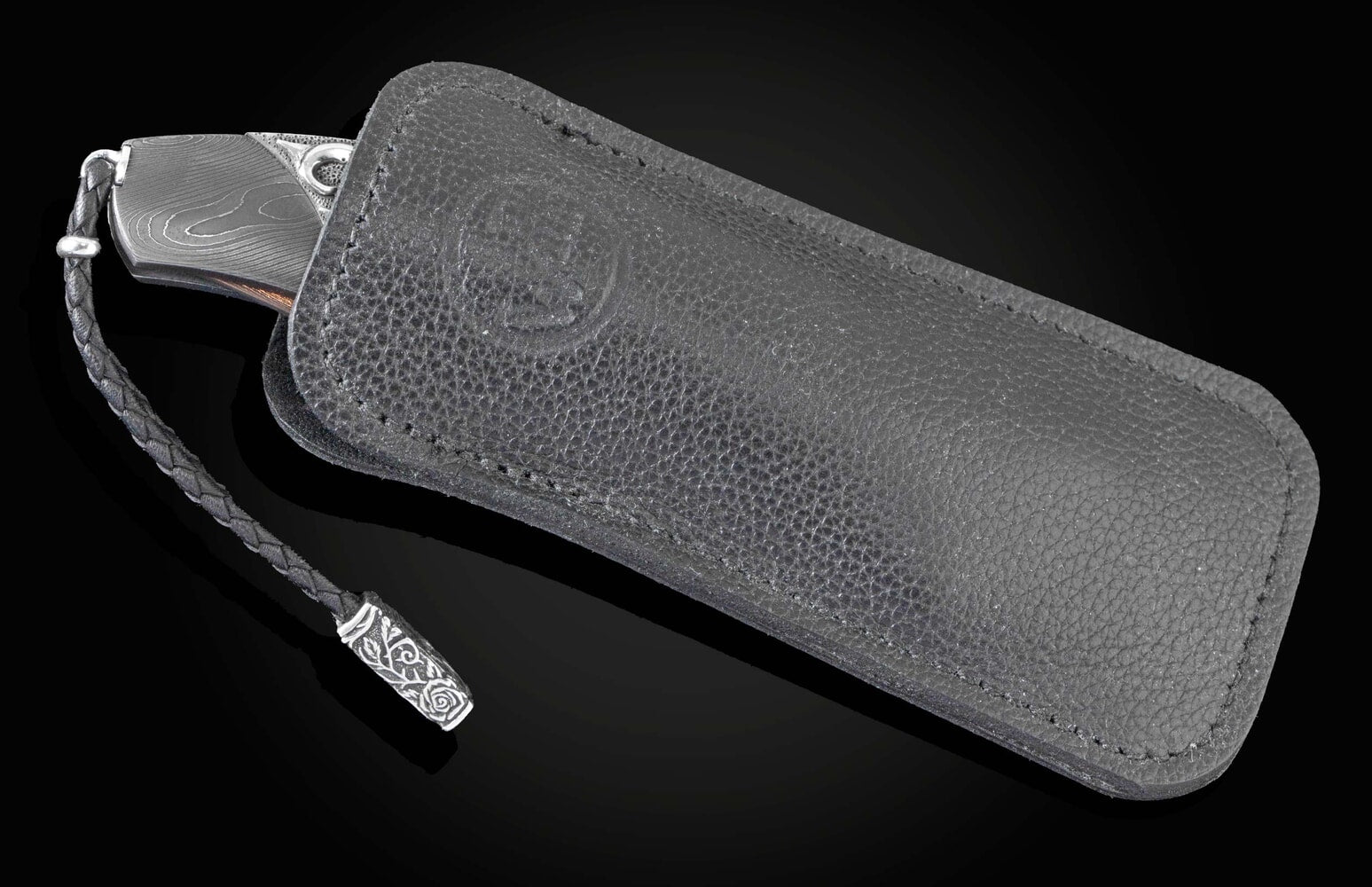 William Henry Folding knife with hand-forged damascus and hand-carved sterling silver B21 DARK DREAMS
