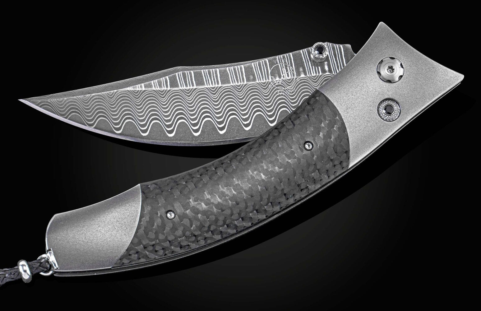 William Henry Titanium pocketknife with 'Wave' damascus and carbon fiber B21 DARK HORSE