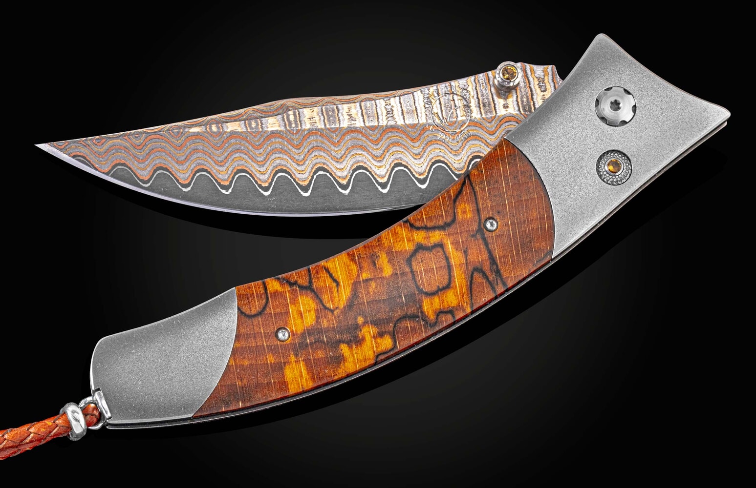 William Henry Titanium pocketknife with 'Copper Wave' damascus and orange spalted beech wood B21 HUMBOLDT