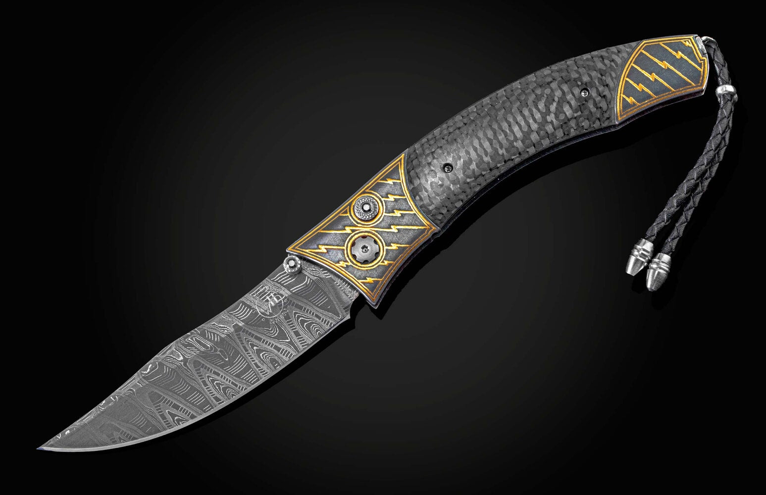William Henry Folding knife with 24K gold Koftgari and carbon fiber B21 LIGHTNING